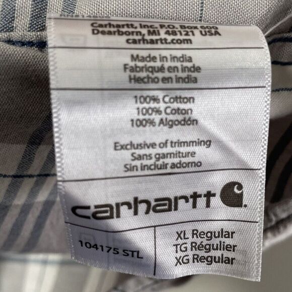 CARHARTT Plaid Shirt Men XL Original Fit Midweight Button Down Gray 104175 - Picture 12 of 13